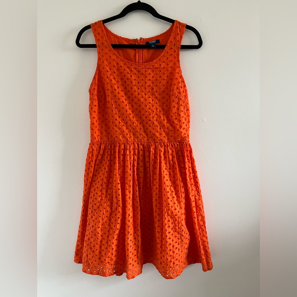Orange Eyelet Lace Sleeveless Dress Old Navy
